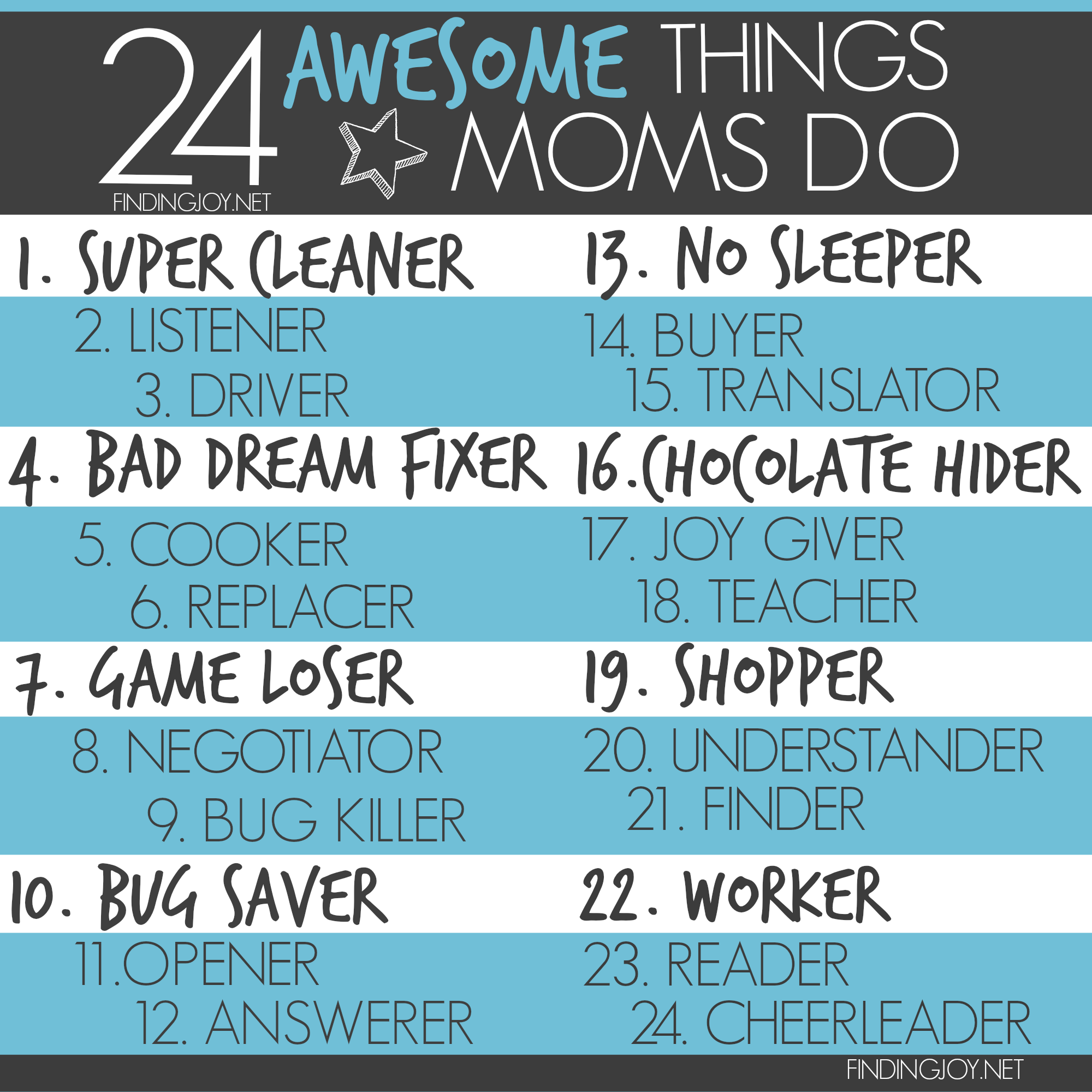 24 Awesome Things Moms Do. - Finding Joy